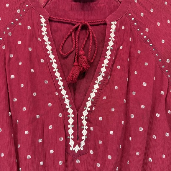 Paige Shanti Mini Dress Tiered Ruffle Long Sleeve Maroon White Medallion Print S - Picture 4 of 14